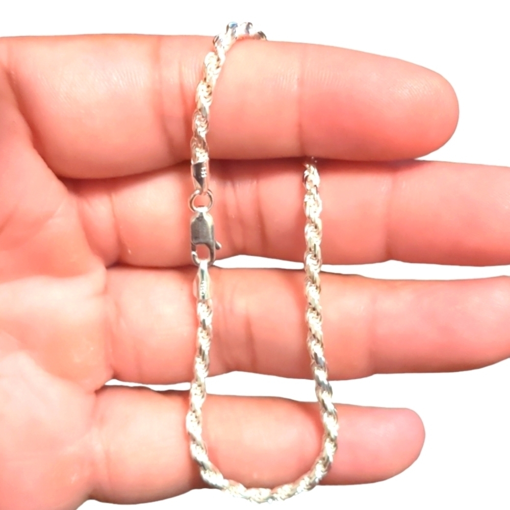 Sterling Silver 925 Diamond Cut High Polished Rope  Bracelet 2.5mm